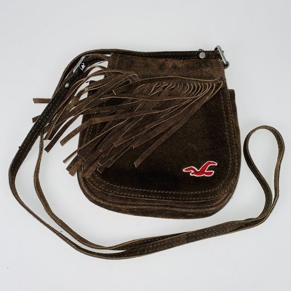 Hollister Brown Suede Kids Teens Bohemian Flap Over Fringed Purse